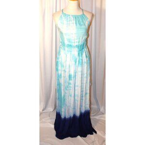 Raviya SMALL Blue Ombre Maxi Dress Sundress Cover-Up Rayon Criss-Cross Straps